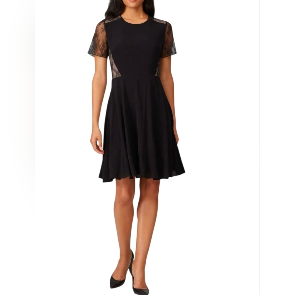 Jason Wu Black Lace-Accent Fit-and-Flare Dress